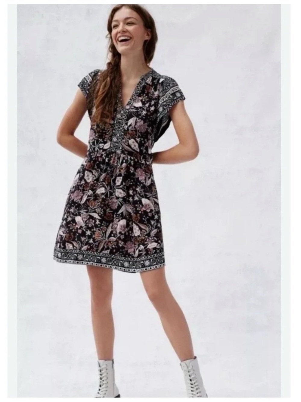 Anthropologie Zenia Mini Dress in Black Motif